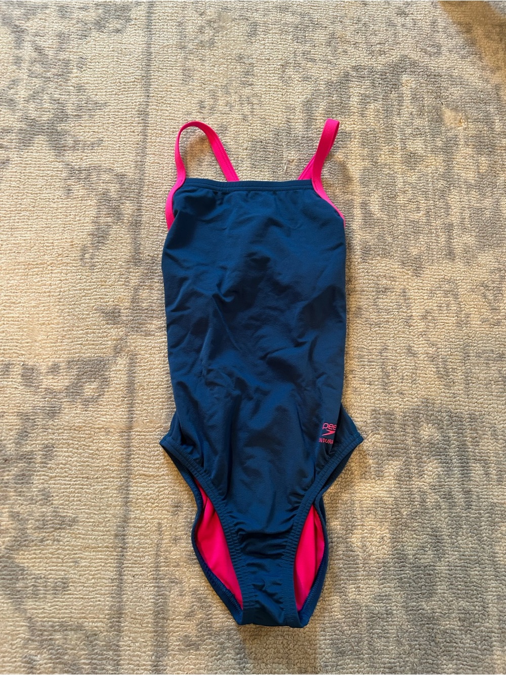 NWOT Speedo Womens Navy One-Piece Swimsuit with Pink Trim